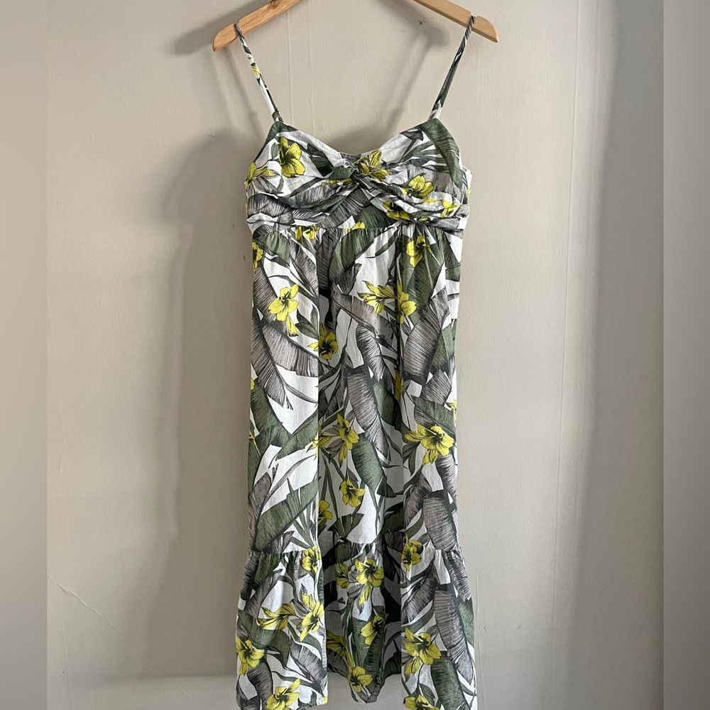 BANANA REPUBLIC palm floral linen spaghetti strap midi dress